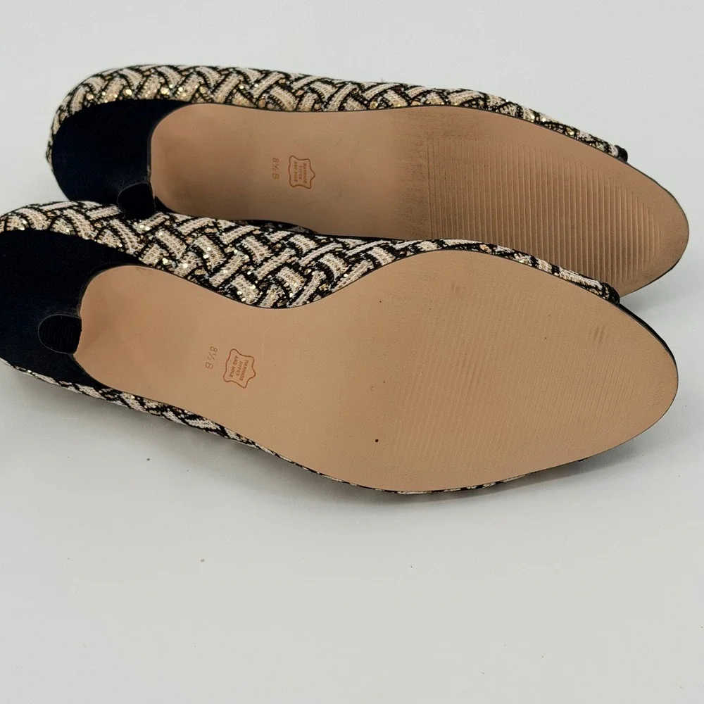 Caparros Womens Black Gold Woven Peep Toe‎ Kitten 3.5